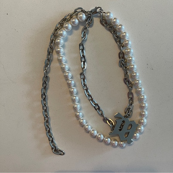 MISBHV pearl-trim chain necklace silver & white link choker silver plated - Picture 4 of 6